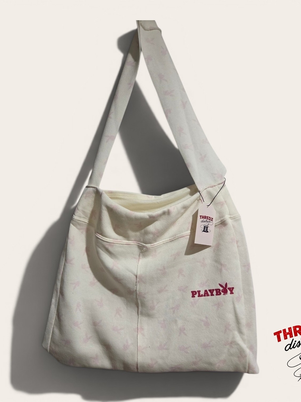 PLAYBOY Cream Shoulder Bag with Pink Logo